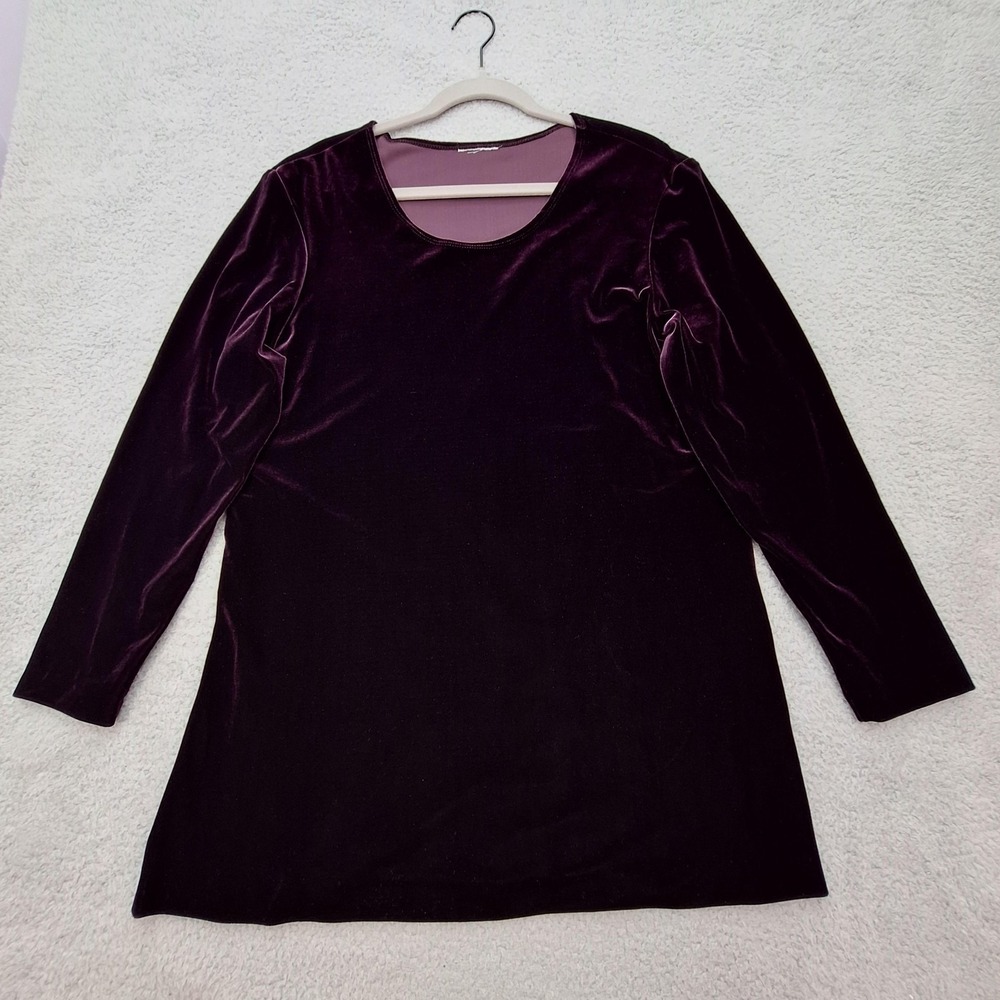 Deep Purple Velvet Tunic Top Womens Large Long Sleeve A-Line Soft Plum